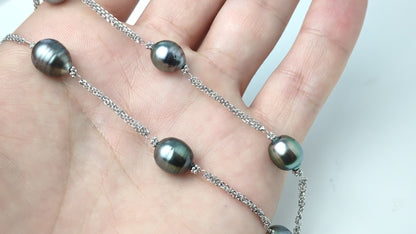 18" Tahitian Pearl 8 Station Necklace with Triple Chain  in 14KW - NCK-798