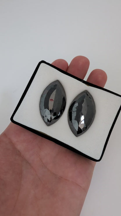 Pair of Marquise Rose Cut Black Diamonds - 100.16cts - 09718