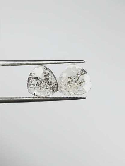 Pair Of Trillion Shape Salt + Pepper Diamonds Rose Cuts - 1.93cts - 01669