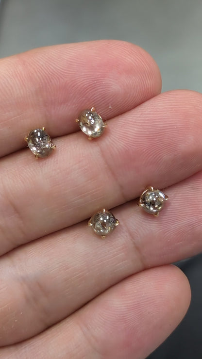 Brown Diamond Cab Stud Earrings in 14K