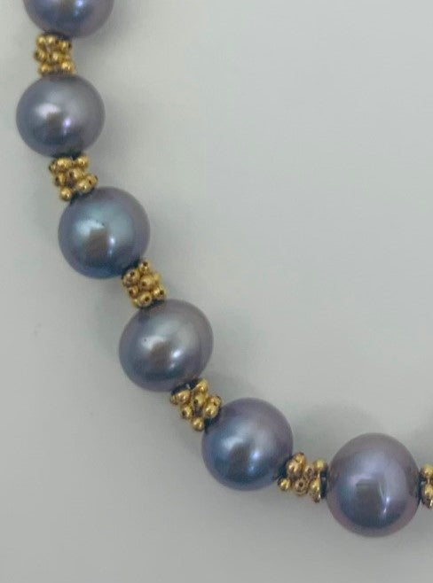 Clearance Sale! - Purple Pearl and Gold Rondelle Bracelet in 14KY - BRC-003-CRDPRL-14Y-PRL-7