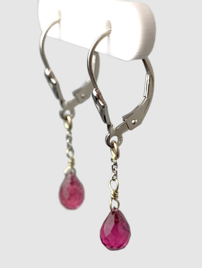 Pink Tourmaline Briolette Drop Earrings in 14KW - EAR-009-DRPGM14W-PTM