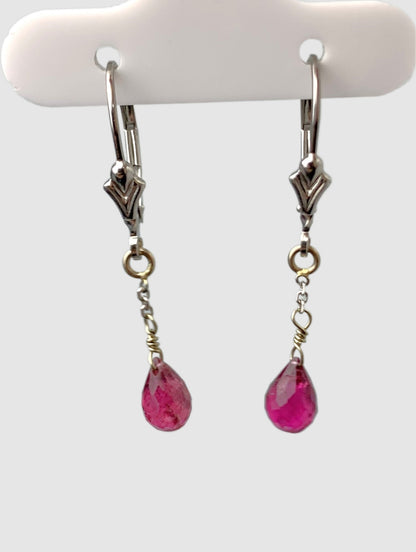 Pink Tourmaline Briolette Drop Earrings in 14KW - EAR-009-DRPGM14W-PTM