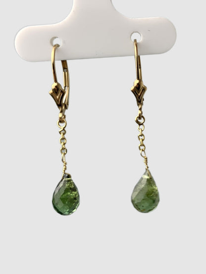 Green Tourmaline Briolette Drop Earrings in 14KY - EAR-010-DRPGM14Y-GTM