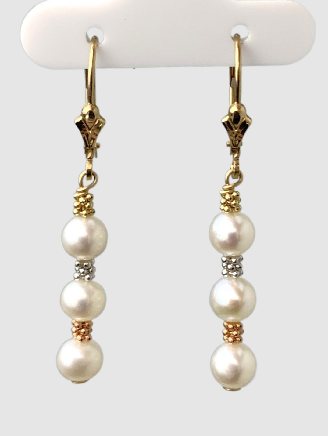 Clearance Sale! - Pearl and Rondelle Drop Earrings in 14KY - EAR-015-WIREPRL14Y-WH
