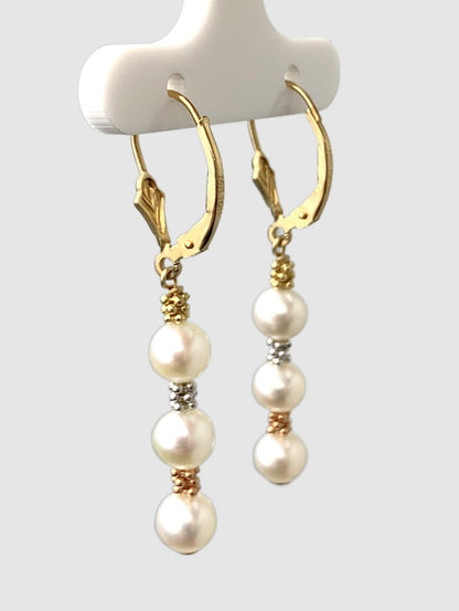 Pearl and Rondelle Drop Earrings in 14KY - EAR-015-WIREPRL14Y-WH