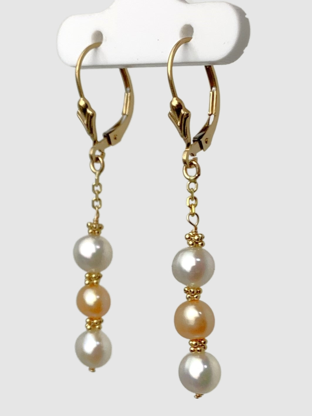 Clearance Sale! - Pearl and Rondelle Drop Earrings in 14KY - EAR-015-WIREPRL14Y-M2