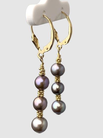 Clearance Sale! - Pearl and Rondelle Drop Earrings in 14KY - EAR-015-WIREPRL14Y-DK