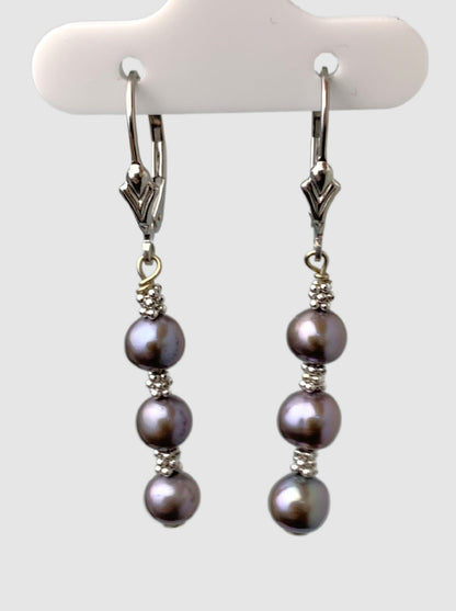 Pearl and Rondelle Drop Earrings in 14KW - EAR-015-WIREPRL14W-BL