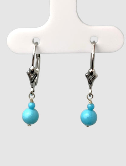 Turquoise  2 Bead Drop Earrings  in 14KW - EAR-020-WIREGM14W-TQ