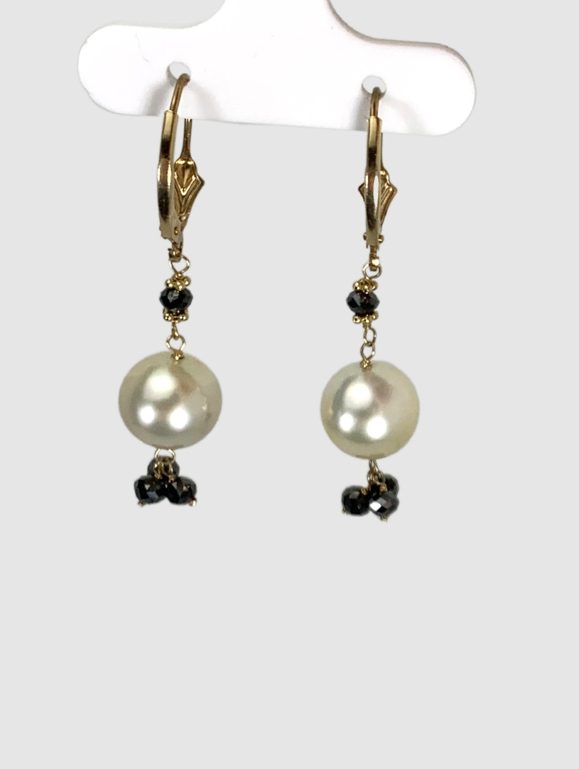 Pearl and Black Diamond Tassel Drop Earrings in 14KY -  EAR-024-TSPRLDIA14Y-LG-WHBLK 1.80ctw