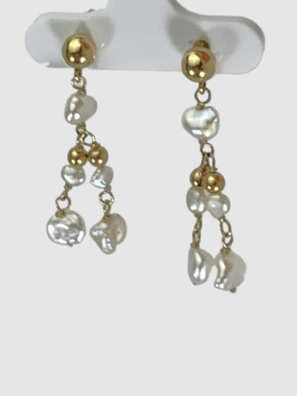Pearl and Gold Bead Dangly Earrings in 14KY - EAR-026-YDRPPRL14Y-WH