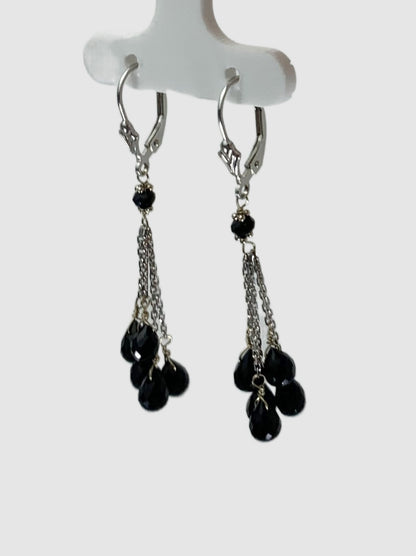 Onyx 5 Stone Tassel Earrings in 14KW - EAR-028-5DTSGM14W-OX