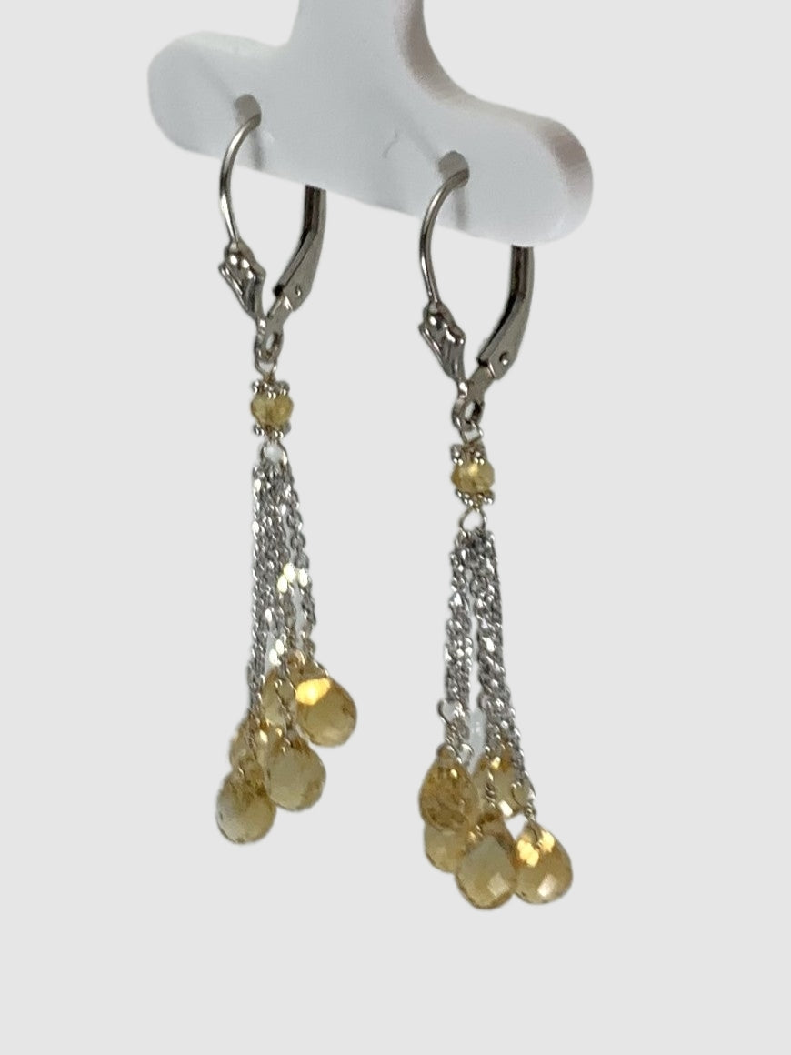 Citrine 5 Stone Tassel Earrings in 14KW - EAR-028-5DTSGM14W-CT