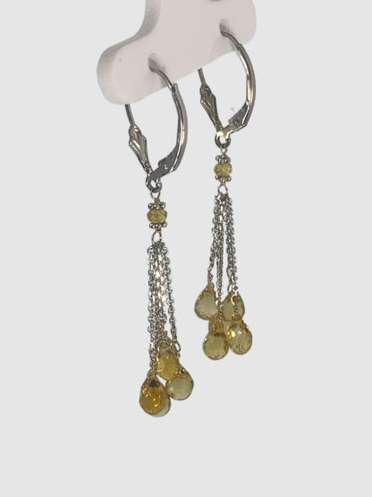 Citrine 5 Stone Tassel Earrings in 14KW - EAR-028-5DTSGM14W-CT