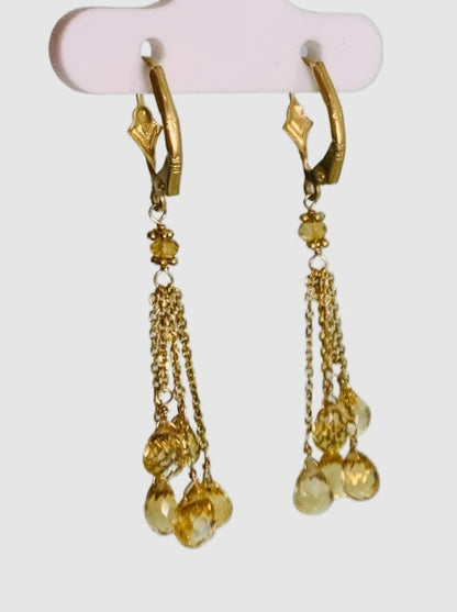 Citrine 5 Stone Tassel Earrings in 14KY - EAR-028-5DTSGM14Y-CT