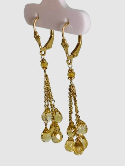 Citrine 5 Stone Tassel Earrings in 14KY - EAR-028-5DTSGM14Y-CT
