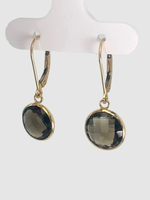 Smokey Quartz Round Bezel Earring in 14KY - EAR-035-BZGM14Y-SQ