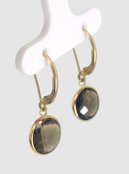 Smokey Quartz Round Bezel Earring in 14KY - EAR-035-BZGM14Y-SQ