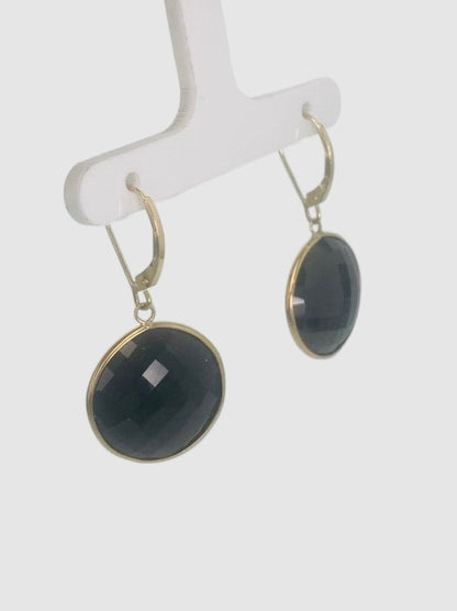 Onyx Round Bezel Earrings in 14KY - EAR-040-BZGM14Y-OX-18