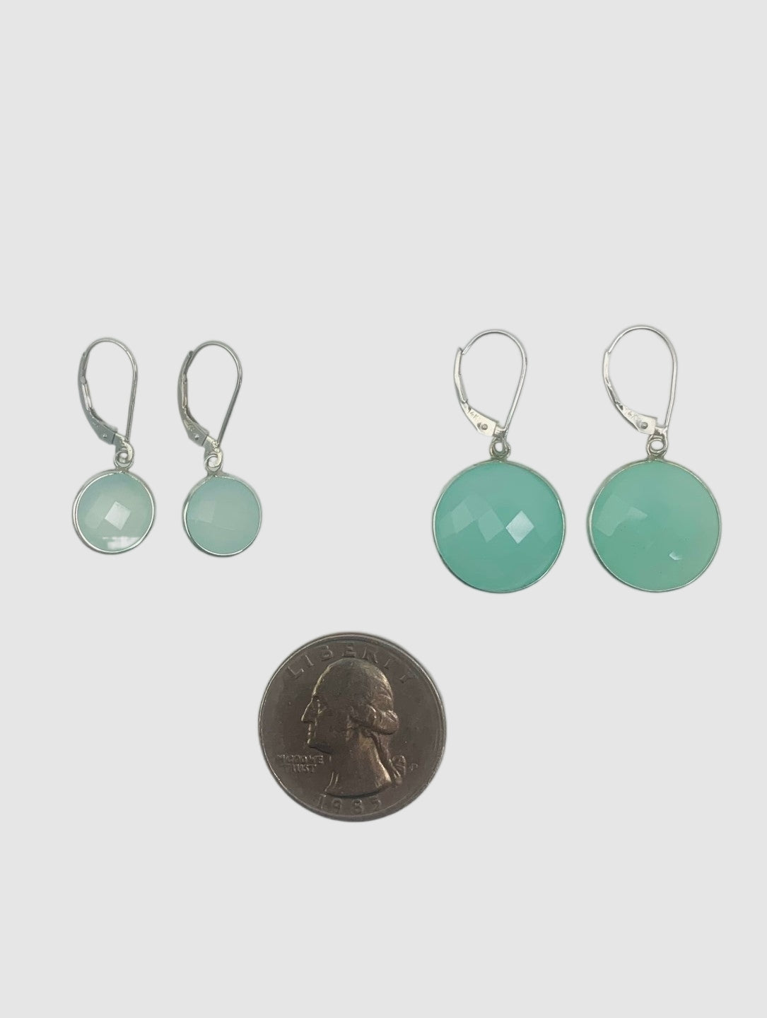 Chalcedony Round Bezel Earrings in 14KW - EAR-041-BZGM14W-CAL