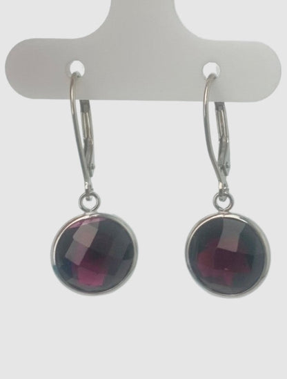 Garnet Round Bezel Earrings in 14KW - EAR-042-BZGM14W-GAR-10