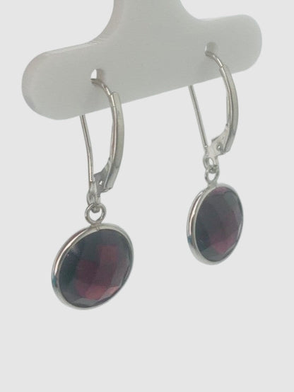 Garnet Round Bezel Earrings in 14KW - EAR-042-BZGM14W-GAR-10