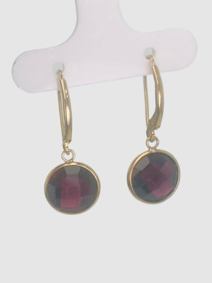 Garnet Round Bezel Earrings in 14KY - EAR-042-BZGM14Y-GAR-10