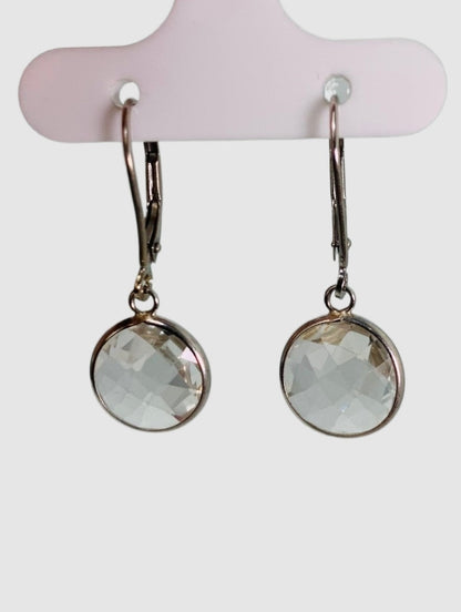 Crystal Quartz Round Bezel Earrings in 14KW - EAR-043-BZGM14W-CRY