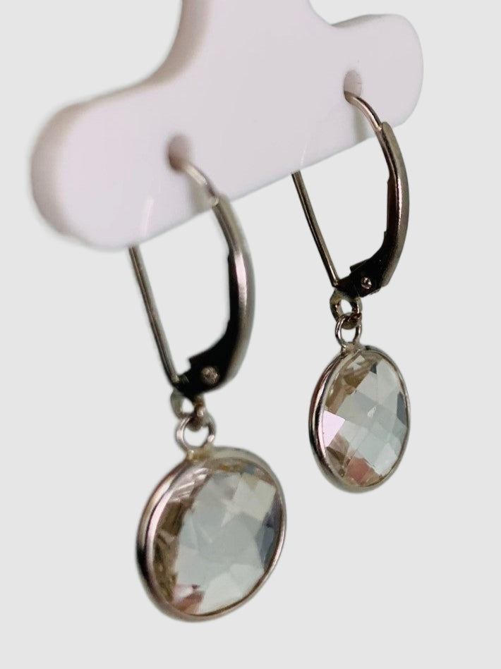 Crystal Quartz Round Bezel Earrings in 14KW - EAR-043-BZGM14W-CRY