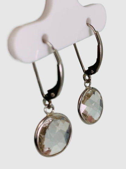 Crystal Quartz Round Bezel Earrings in 14KW - EAR-043-BZGM14W-CRY