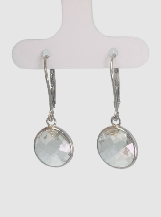 Crystal Quartz Round Bezel Earrings in 14KW - EAR-043-BZGM14W-CRY