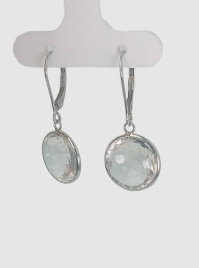 Crystal Quartz Round Bezel Earrings in 14KW - EAR-043-BZGM14W-CRY