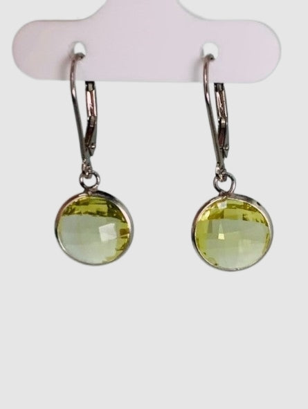 Lemon Quartz Round Bezel Earrings in 14KW - EAR-046-BZGM14W-LQZ-10