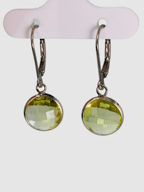 Lemon Quartz Round Bezel Earrings in 14KW - EAR-046-BZGM14W-LQZ-10