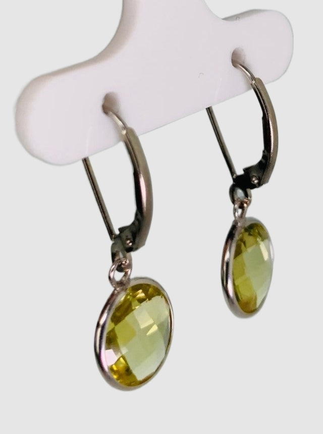 Lemon Quartz Round Bezel Earrings in 14KW - EAR-046-BZGM14W-LQZ-10