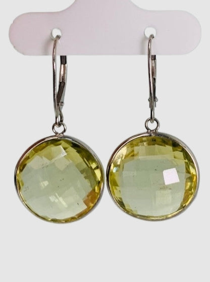 Lemon Quartz Round Bezel Earrings in 14KW - EAR-046-BZGM14W-LQZ-10