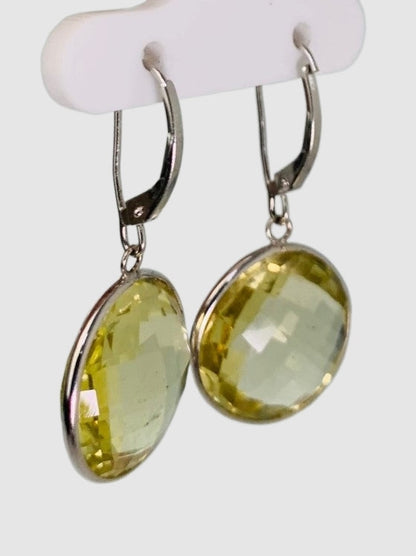 Lemon Quartz Round Bezel Earrings in 14KW - EAR-046-BZGM14W-LQZ-10