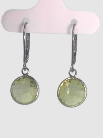 Lemon Quartz Round Bezel Earrings in 14KW - EAR-046-BZGM14W-LQZ-10