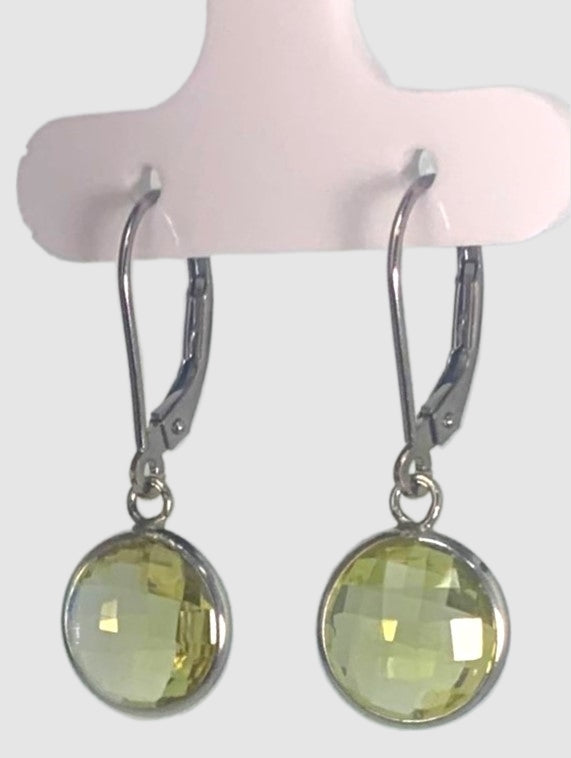 Lemon Quartz Round Bezel Earrings in 14KW - EAR-046-BZGM14W-LQZ-10