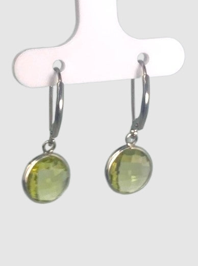 Lemon Quartz Round Bezel Earrings in 14KW - EAR-046-BZGM14W-LQZ-10