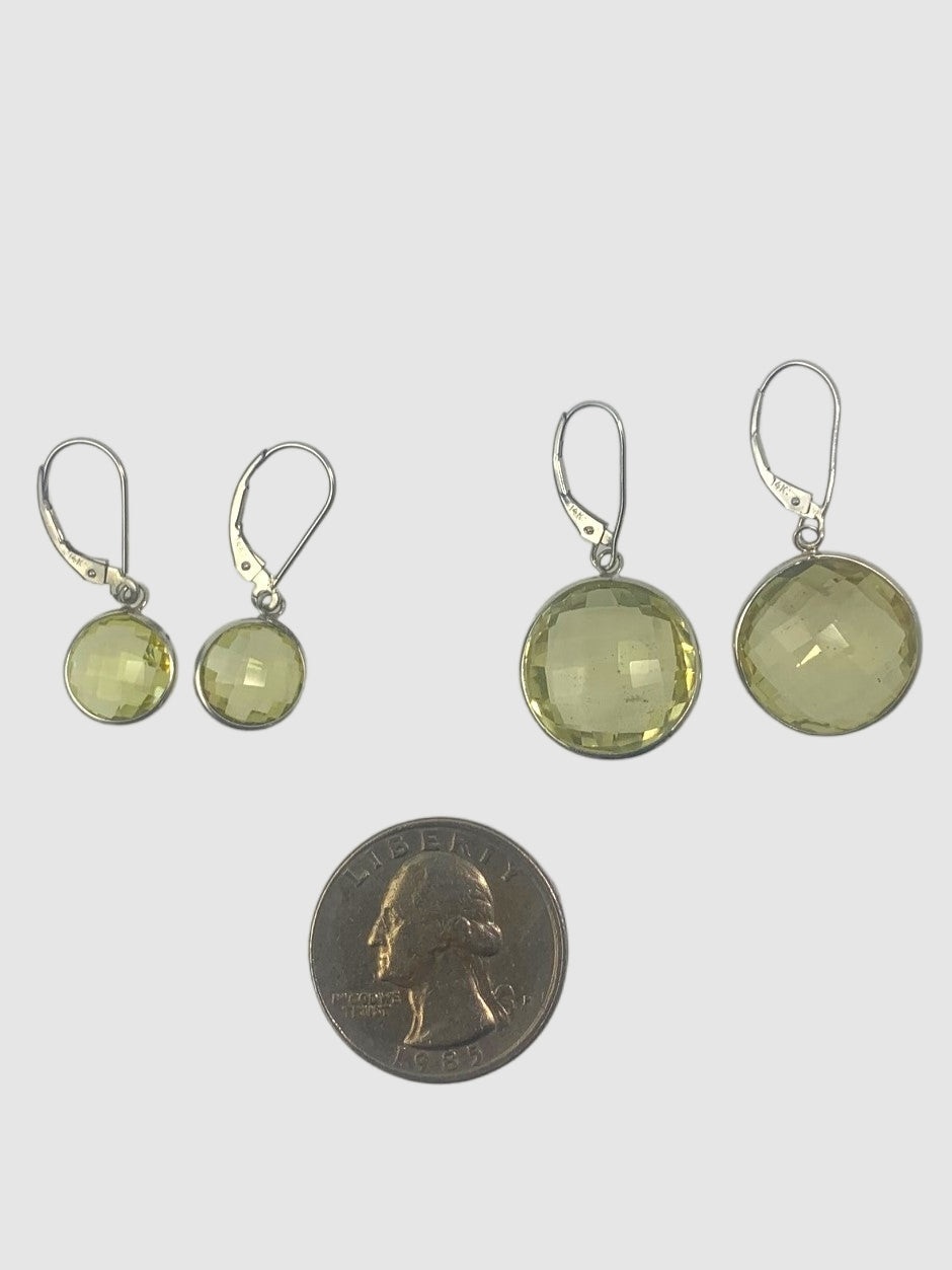 Lemon Quartz Round Bezel Earrings in 14KW - EAR-046-BZGM14W-LQZ-10