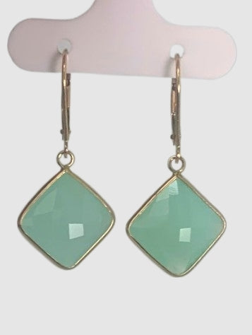 Chalcedony Square Bezel Earrings in 14KY - EAR-047-BZGM14Y-CAL-12