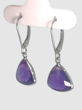 Amethyst Trilliant Bezel Earrings in 14KW - EAR-050-BZGM14W-AMY-12