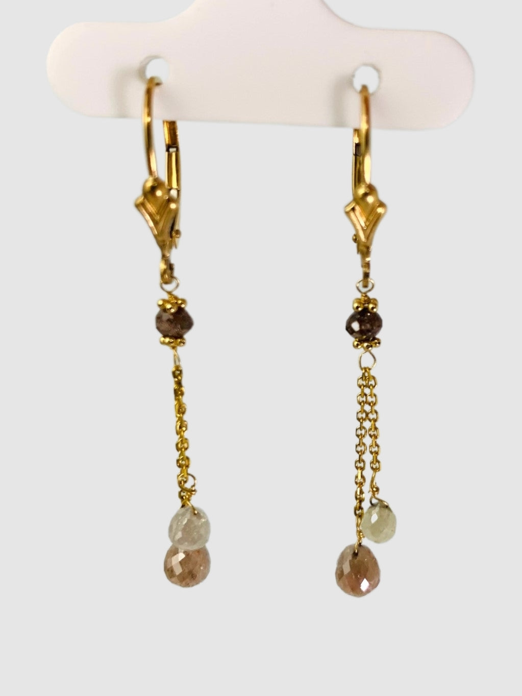 Lariat Earring With Reddish Brown, Blush And Grey Diamonds in 14KY - EAR-067-2DTSDIA14Y-BRN 2.5ctw