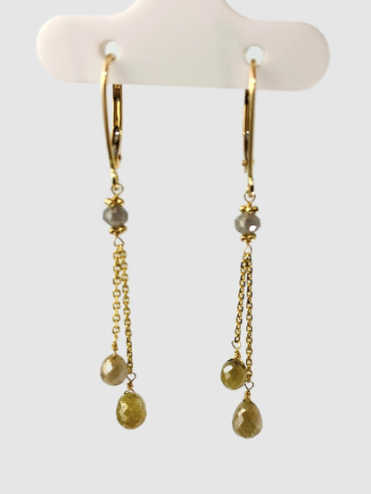 Lariat Earring With Yellow And Grey Diamonds in 14KY - EAR-069-2DTSDIA14Y-YLGRY 2.5ctw