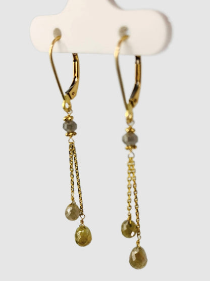 Lariat Earring With Yellow And Grey Diamonds in 14KY - EAR-069-2DTSDIA14Y-YLGRY 2.5ctw