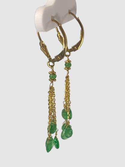 Tsavorite Garnet 5 stone Tassel Earrings in 14KY - EAR-028-5DTSGM14Y-TSA