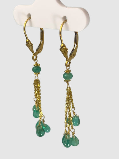 Emerald 5 Stone Tassel Earrings in 14KY - EAR-028-5DTSGM14Y-EM