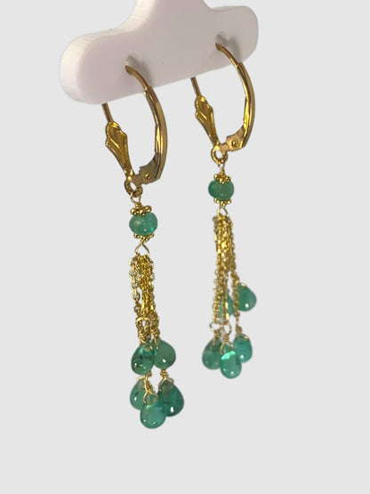 Emerald 5 Stone Tassel Earrings in 14KY - EAR-028-5DTSGM14Y-EM